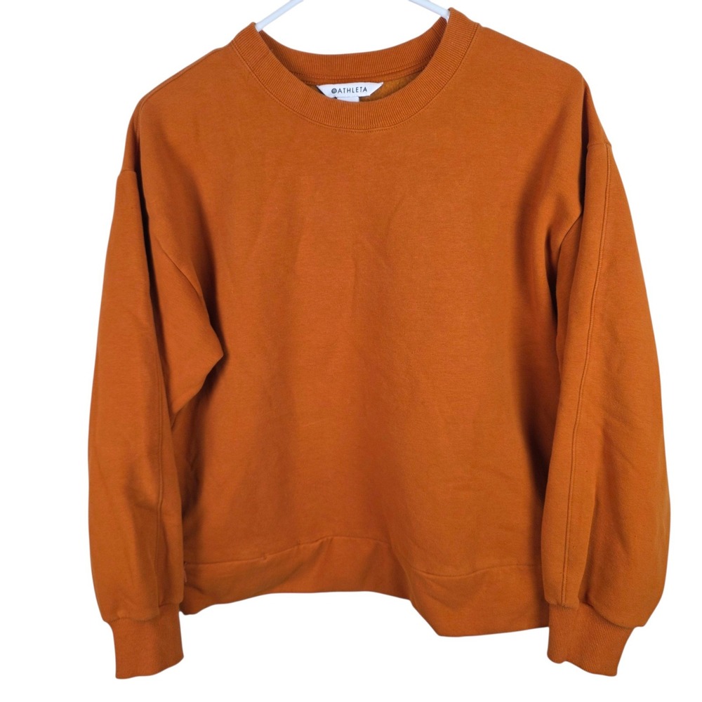 Athleta Sweatshirt Women Small Orange Good Crewneck Fleece Relaxed Fit
